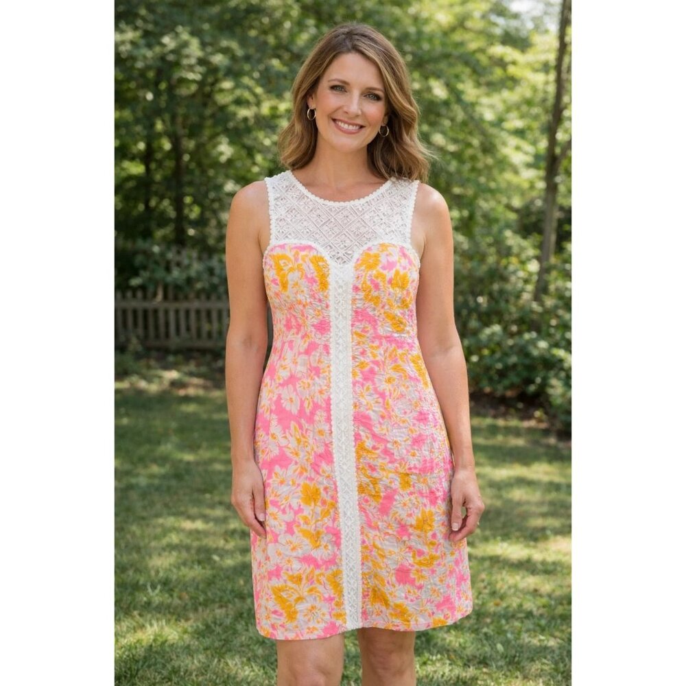 Lilly Pulitzer Ooh La La SOFIA Lace Dress Bright Pink & Orange size 00
